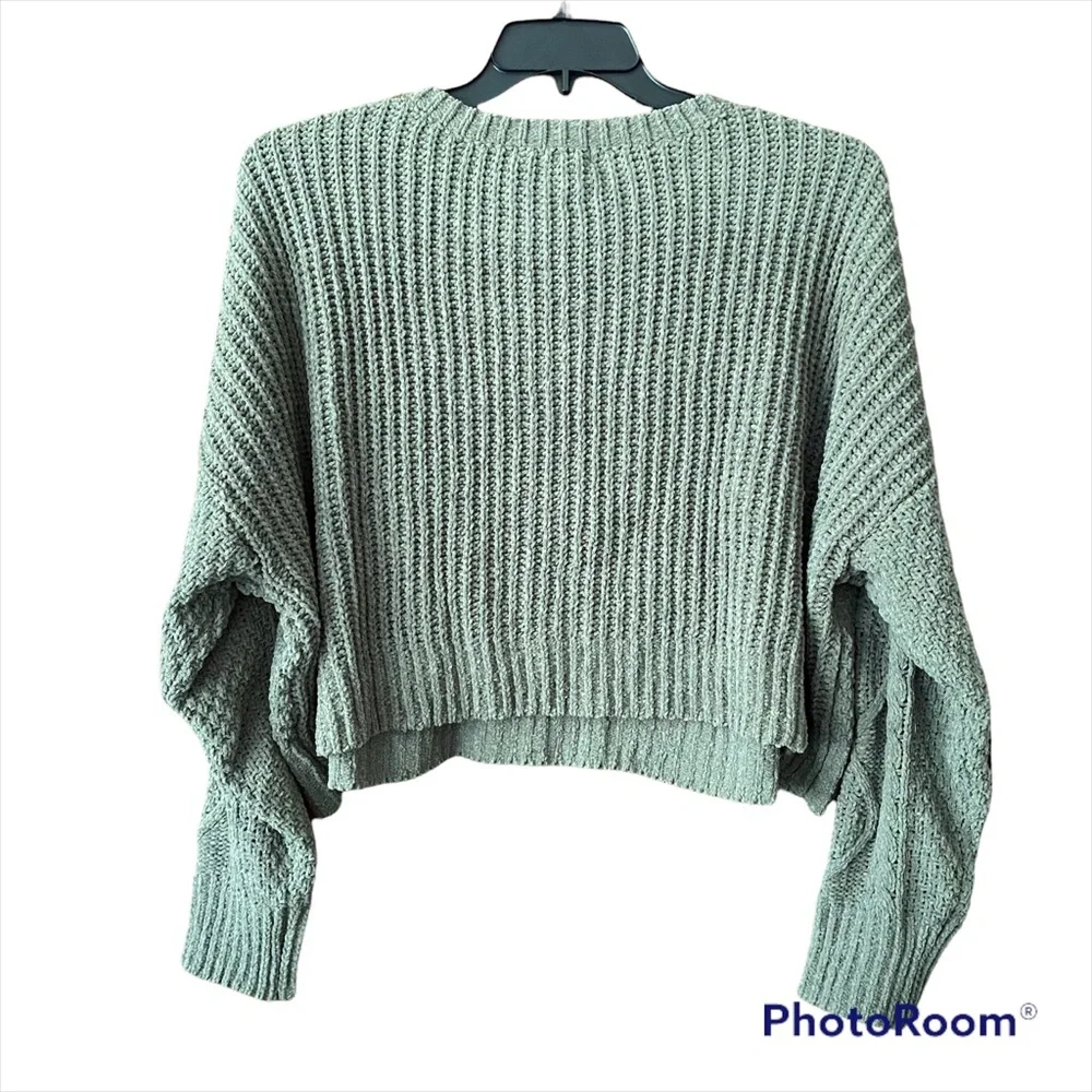 NWT Arizona Jean Company Olive Green Cable Knit Oversized Cropped Sweater XL - Picture 4 of 5